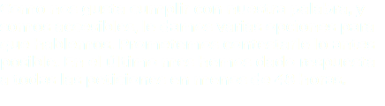Como nos gusta cumplir con nuestra palabra, y somos accesibles, le damos varias opciones para que hablemos. Prometemos contestarle lo antes posible. En el último mes hemos dado respuesta a todas las peticiones en menos de 48 horas. 